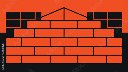 Simple orange brick wall vector with black accents and geometric shapes