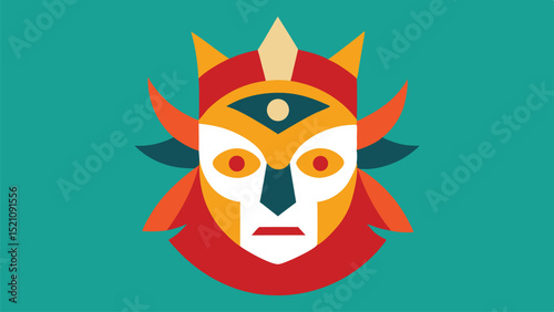 Geometric tribal mask illustration vibrant cultural design on teal background