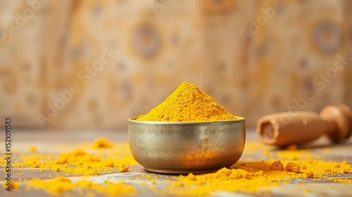 Turmeric Curry powder background and a bailer