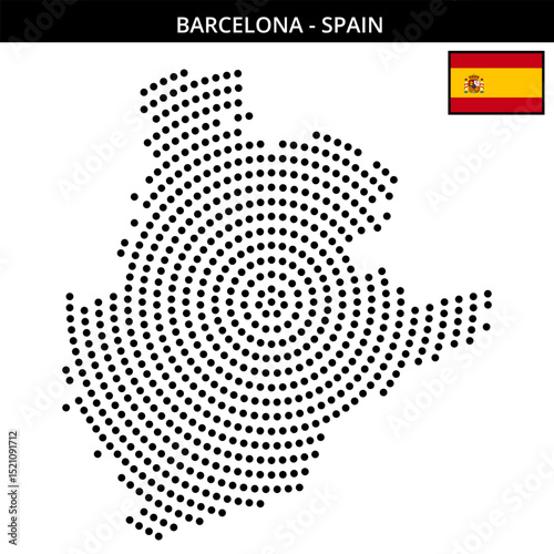 Big circular dotted map of barcelona in Spain