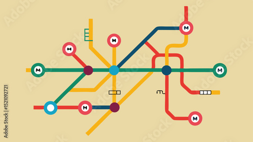 Colorful abstract subway map illustration minimalist design for urban transportation networks