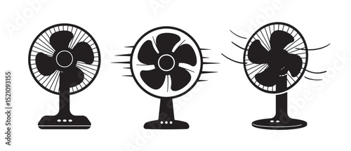 Table fan silhouette. Black silhouette of electric table fan icon with rotating blades and control panel