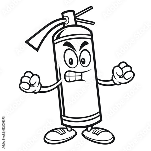 Cartoon Fire Extinguisher with Angry Expression and Shoes