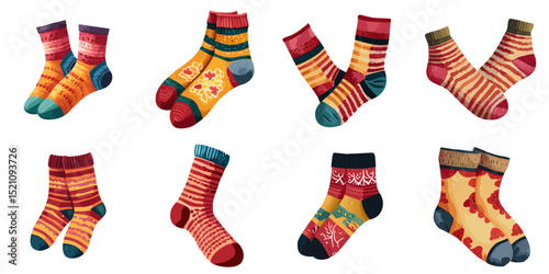 Multiple vector illustrations socks, watercolor style
