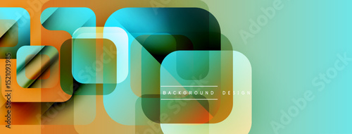 Abstract geometric shapes overlap. Warm orange, cool teal hues create modern design. Background features text background, design.