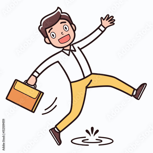 Man In Yellow Pants Steps Into A Puddle
