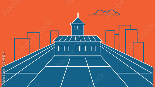 Indianapolis motor speedway illustration blue and orange detailed line art composition