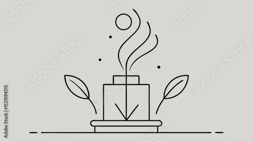 Minimalist essential oil diffuser illustration with floral elements and steam vapor