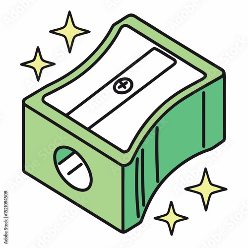 Green Pencil Sharpener And Yellow Sparkling Stars