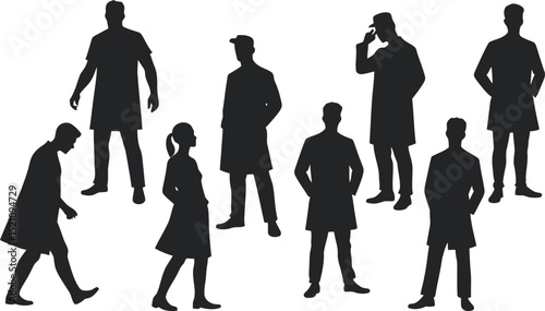 Collection of confident people silhouette vectors. Difference variation of  mans. 