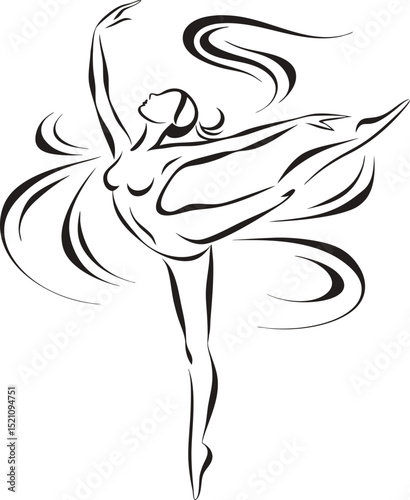 Elegant ballerina in motion abstract line art graphic silhouette vector illustration