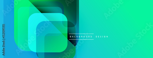 Abstract geometric shapes overlap. Vibrant turquoise, green hues create modern background. Minimalist design suggests technology, innovation.