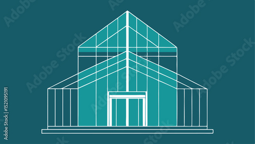 Minimalist greenhouse outline illustration with blue and white color palette design
