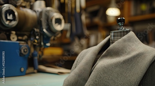 Elegant fabric with a fine satin-like texture folded on tailor's table