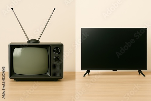 Wallpaper Mural Retro and modern television side by side showcasing technological evolution in home entertainment Torontodigital.ca
