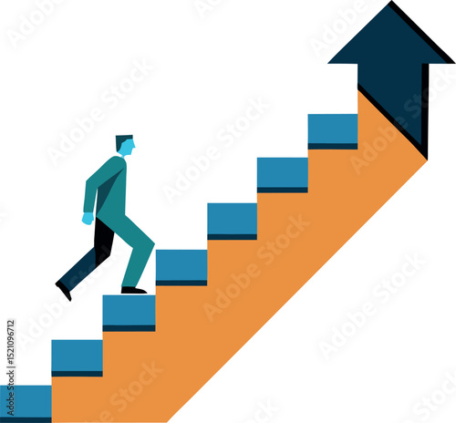 Arrow Shaped Staircase with Person Walking Upward