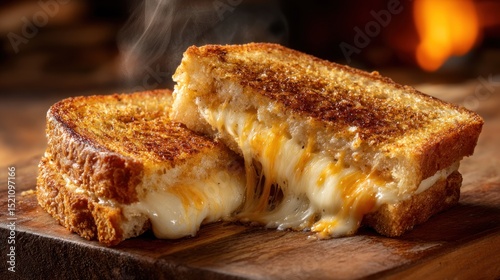 Melted cheese sandwich on a wooden board