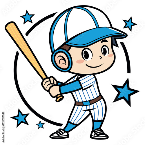 Cartoon baseball player getting ready to bat