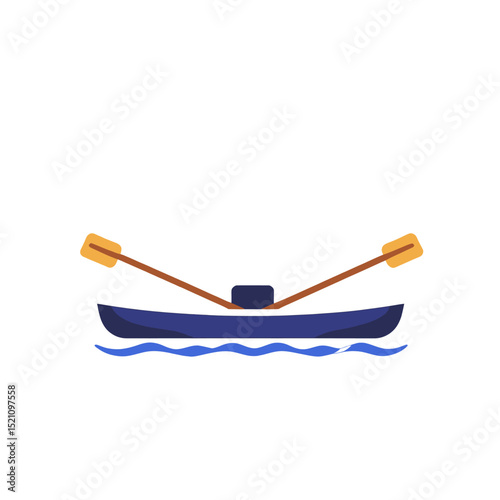 Rowboat-With-Paddles-On-Blue-Water-Vector