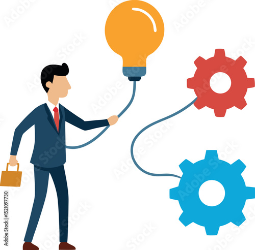 Businessperson Turning Interconnected Gears for Success