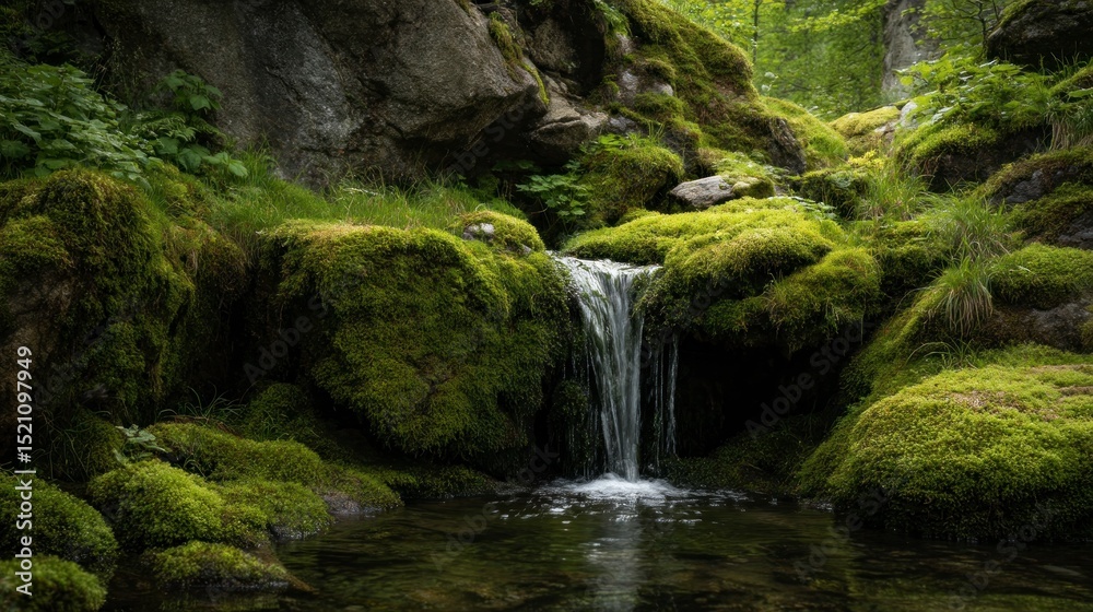 Fototapeta premium Moss covered waterfall tranquil scene