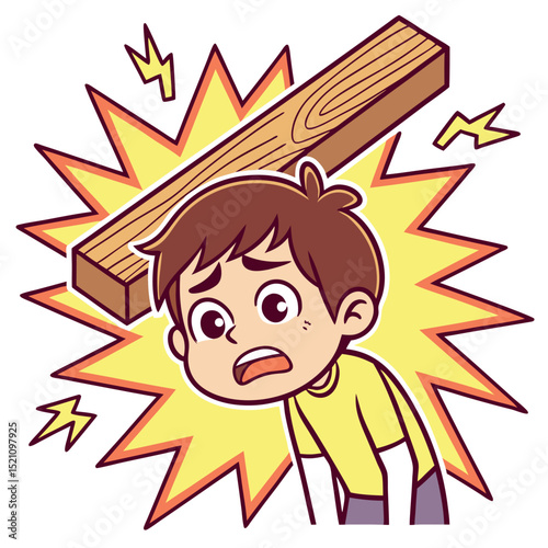 Painful head injury with a wooden plank
