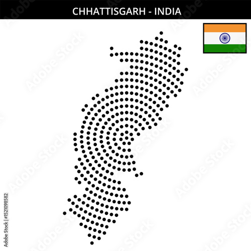 Big circular dotted map of chhattisgarh in India