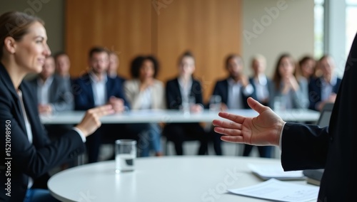 A diverse group of smiling businesspeople are working together in an office conference meeting