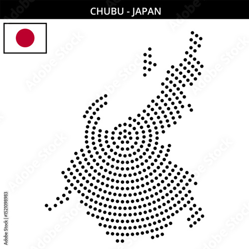 Big circular dotted map of Chubu in Japan