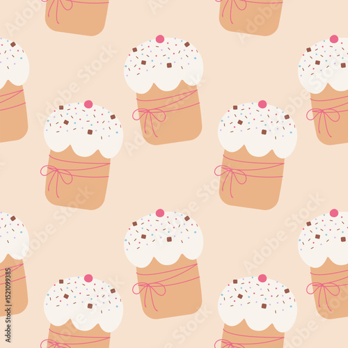 Colorful Hand drawn Easter cake with Sprinkles decorations Seamless Pattern Easter Festive Backdrop