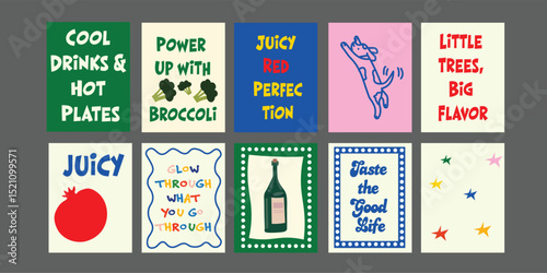 Bistro-style banner with bright vegetables and fruits, including tomato, granat, broccoli, and avocado. Stylish and fresh for any food-related stock collection.