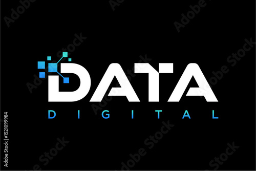 word of data with initial letter D Geometric Shape with Square Pixel Dots Isolated on Black Background. Can be Used for Business and Technology Logos.