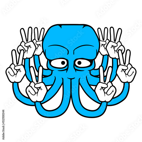 Kraken Peace Hand Sign Victory Symbol Hands Fun Isolated Vector Graphic Design Illustration
