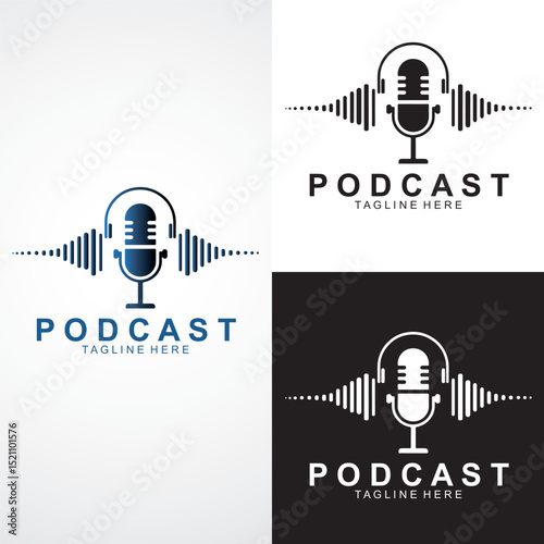 Podcast Logo Design – Microphone and Soundwave Icon Set for Audio, Media & Broadcast
