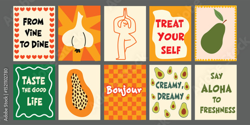 Vibrant summer food banner, perfect for bistro or restaurant promotion. Featuring fresh tomatoes, broccoli, avocado, pineapple, pomegranate, and fun phrases like “Taste the Summer.” 