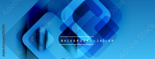 Abstract blue squares overlap creating modern design. Gradient shades enhance visual depth, text reads background design.