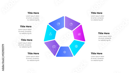 Infographic template showcasing a circular process flow with business and finance-related icons, offering versatility for presentations, data visualization, and project management designs