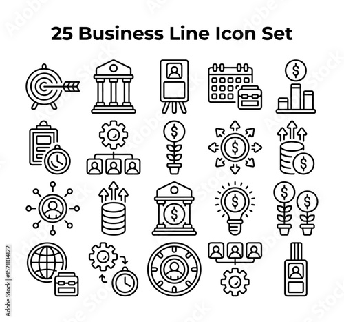 Twentyfive business line icons form a helpful set.