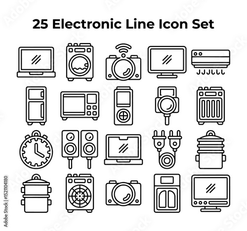Twentyfive electronic device outlines form a neat grid.