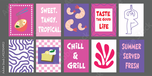 Summer Food Promo Banner for Cafés and Restaurants. Featuring elements like ripe tomatoes, broccoli, pineapple, and green avocado. Great for seasonal offers, healthy food marketing, or vegan food