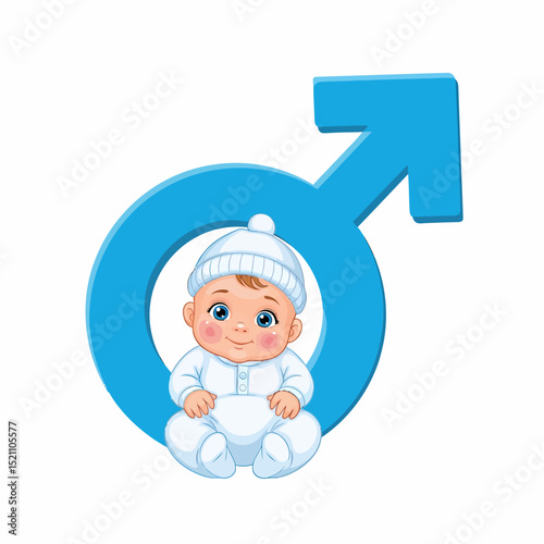 Cute Baby Boy with Blue Symbol Icon for Newborn Concept