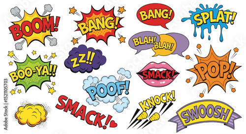 Comic Book Sound Effects Collection Colorful Cartoon Vector Illustration