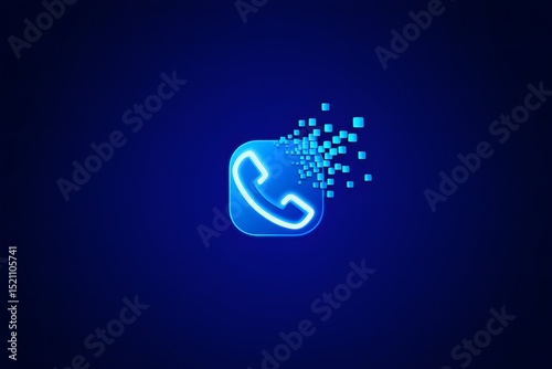Digital phone icon disintegrating into pixels