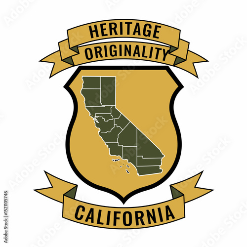 California Heritage Originality Emblem with State Map Silhouette Design