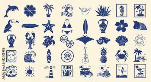 Summer Beach Vector Icons for Graphic Design and Decoration Projects