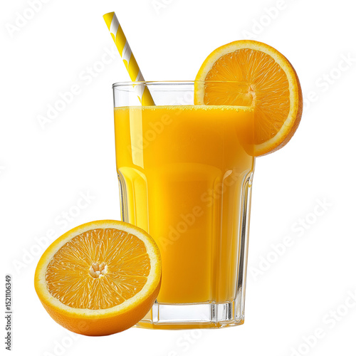 Orange Juice in Transparent Glass Isolated for Use in Cafe Menus and Healthy Lifestyle Ads photo