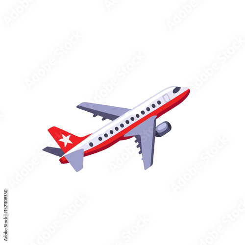 Isometric-Red-and-White-Airplane-Vector-Illustration