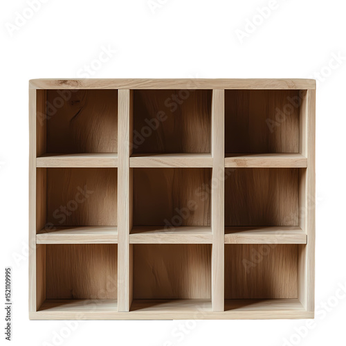 Empty Wooden Cube Shelving Unit isolated on transparent background