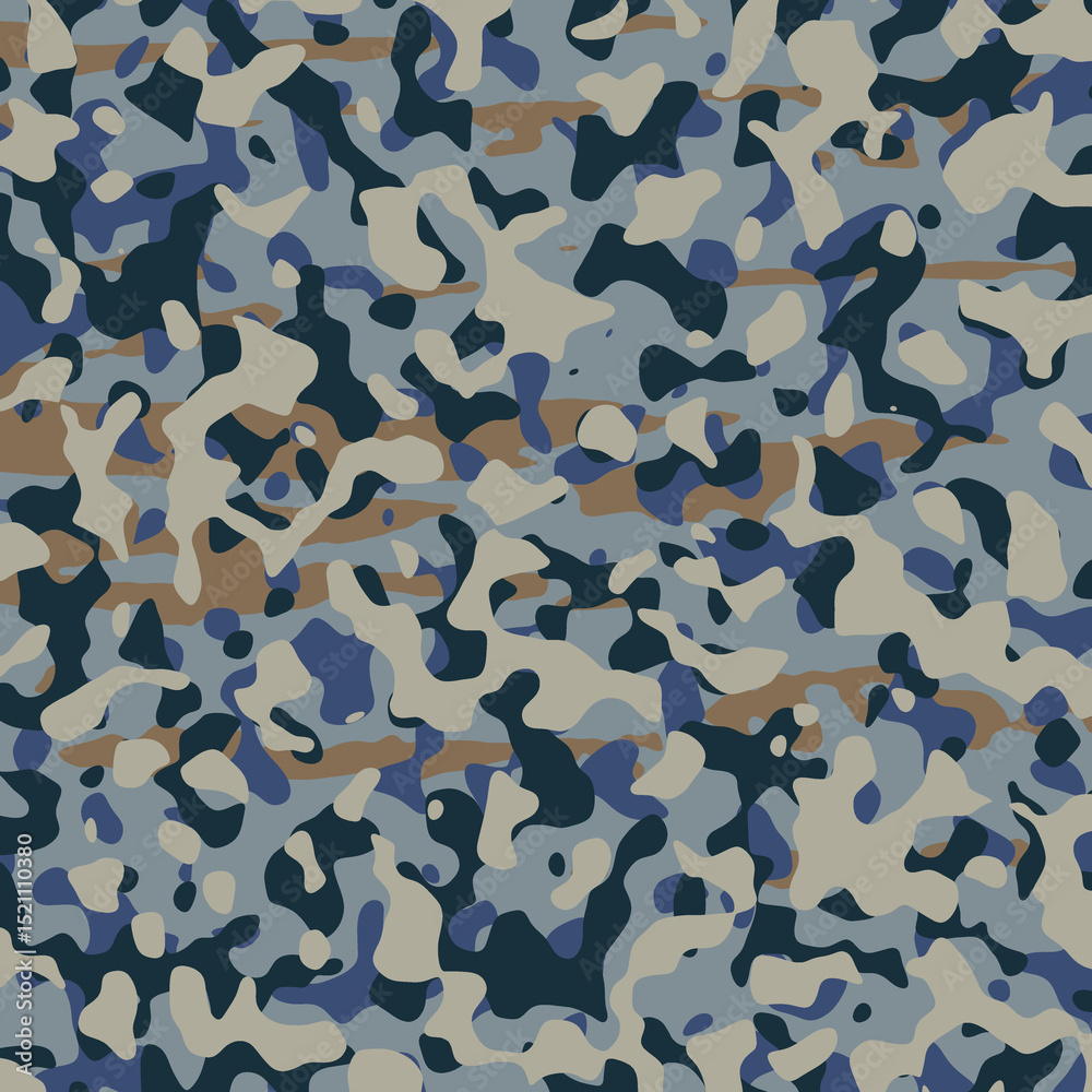 Fototapeta premium Marine digital camouflage texture featuring cool blue-gray blends and stylish drop overlays, ideal for mobile covers, curtain fabric, fashion design, and aesthetic business graphics or wallpaper.