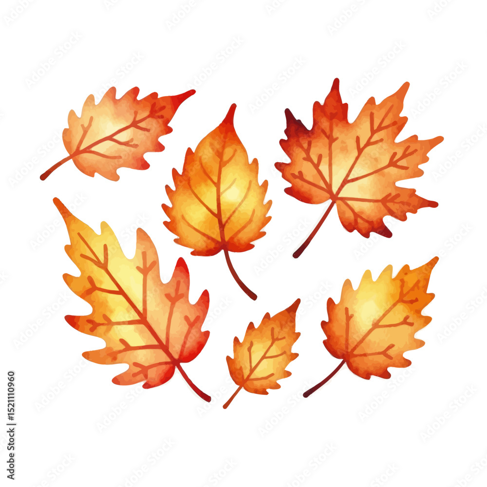 Fototapeta premium Autumn-Maple-Leaves-Watercolor-Illustration